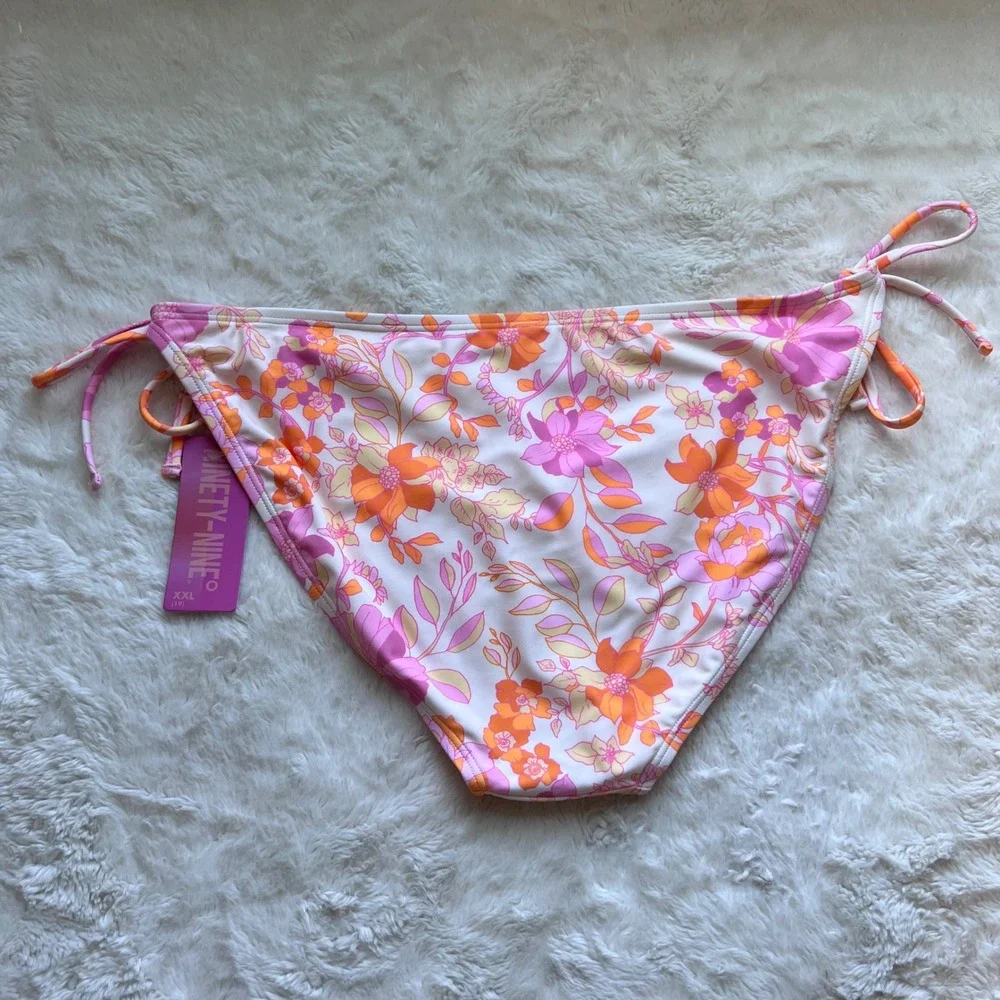 Ninety-Nine Womens Retro Floral Side Tie‎ Hipster Bikini Bottoms XXL Pink Orange